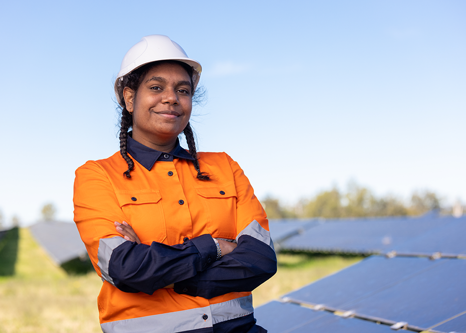 Woman working at solar farm