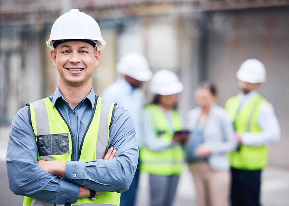 Man with hard hat smiling