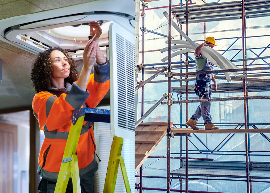 Woman working in ceiling